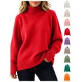 thumbnail image 1 of Xaqiouau Women's Turtleneck Sweater High Neck Long Sleeve Pullover Solid Color Thickened Knit Base Top Soft Warm Cozy Fall Winter Everyday Wear Red XL, 1 of 7