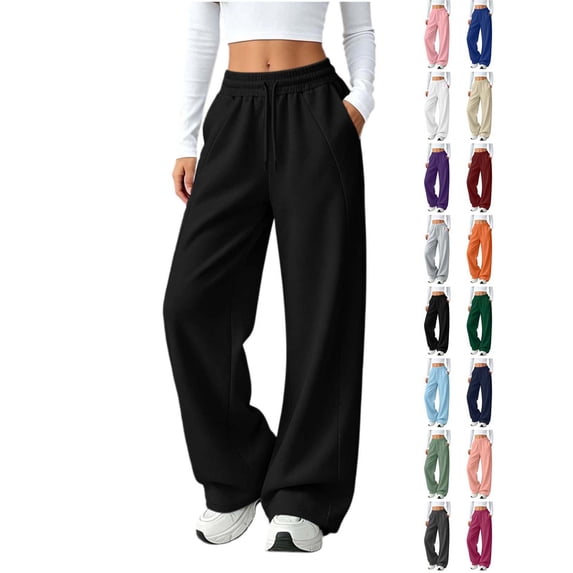 Xaqiouau Wide Leg Sweatpants for Women High Waisted Lounge Pants Drawstring Loose Fit Casual Pants with Pockets Workout Travel