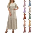 thumbnail image 1 of Xaqiouau Womens Boho Floral Maxi Dress Short Sleeve Casual Summer Long Dress Crew Neck Flowy A Line Beach Vacation Dress, 1 of 7