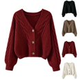 thumbnail image 1 of Xaqiouau Womens Cardigan Sweater Button Down Long Sleeve V Neck Cable Knit Cropped Jacket Casual Loose Spring Fall Layering Coat, 1 of 5
