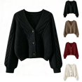 thumbnail image 1 of Xaqiouau Womens Cardigan Sweater Button Down Long Sleeve V Neck Cable Knit Cropped Jacket Casual Loose Spring Fall Layering Coat, 1 of 5