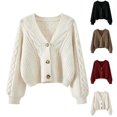 thumbnail image 1 of Xaqiouau Womens Cardigan Sweater Button Down Long Sleeve V Neck Cable Knit Cropped Jacket Casual Loose Spring Fall Layering Coat, 1 of 5