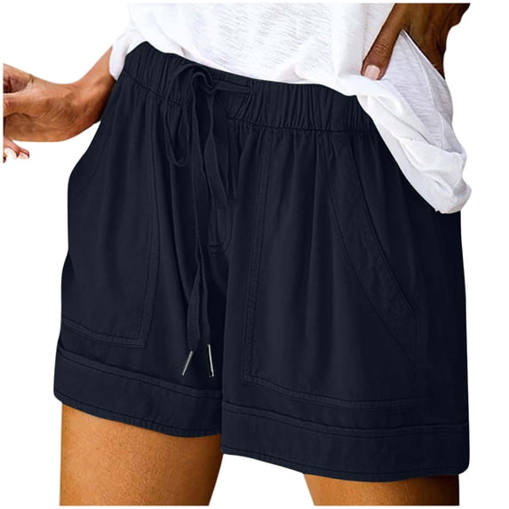 Xaqiouau Womens Casual Shorts Elastic Waist Drawstring Soft Summer Loose Cut Lounge Shorts with Pockets Solid Hem for Beach Daily Wear Vacation Yoga