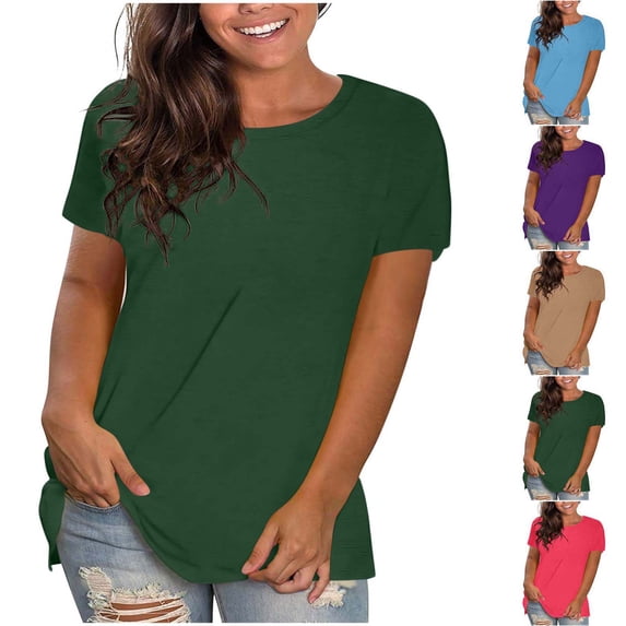 Xaqiouau Womens Crew Neck T Shirt Casual Loose Fit Short Sleeve Tops Soft Lightweight Summer Basic Tee