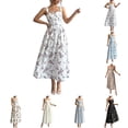 thumbnail image 1 of Xaqiouau Womens Floral Midi Dress Spaghetti Strap Summer Casual Sleeveless A Line Dress Button Front Flowy Beach Vacation Sundress, 1 of 9
