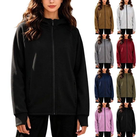 Xaqiouau Womens Full Zip Hoodie Fleece Sweatshirt Lightweight Hooded Jacket Long Sleeve Casual Zip Up Sweatshirt with Zipper Pockets Soft Pullover Coat