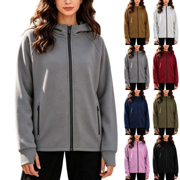 Xaqiouau Womens Full Zip Hoodie Fleece Sweatshirt Lightweight Hooded Jacket Long Sleeve Casual Zip Up Sweatshirt with Zipper Pockets Soft Pullover Coat