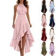 thumbnail image 1 of Xaqiouau Womens Halter Neck High Low Maxi Dress Sleeveless Ruffle Hem Chiffon Cocktail Party Wedding Guest Evening Dress Flowy A Line Dresses, 1 of 8