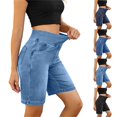 thumbnail image 1 of Xaqiouau Womens High Waist Stretch Denim Shorts Elastic Waist Pull On Bermuda Shorts Casual Summer Work Shorts, 1 of 9