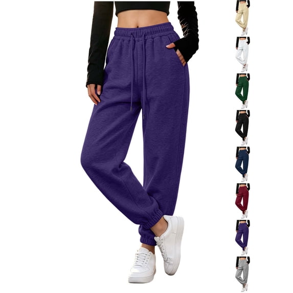 Xaqiouau Womens Jogger Sweatpants High Waisted Drawstring Lounge Pants Casual Athletic Joggers Soft Fleece Sweatpants with Pockets