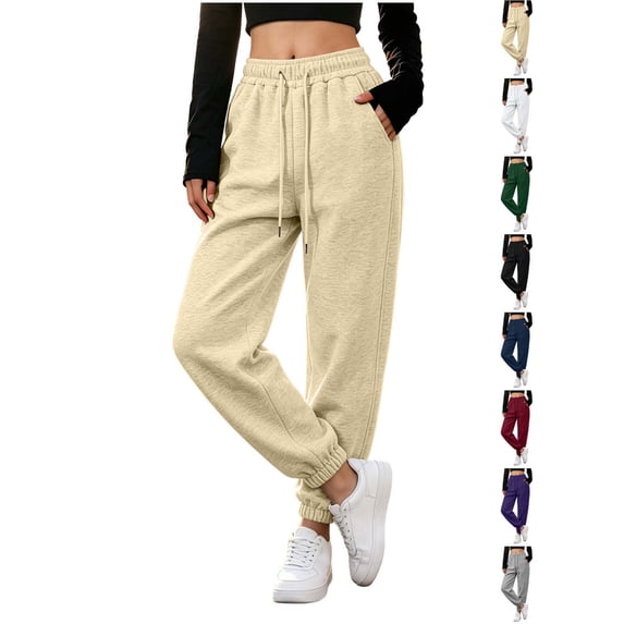 Xaqiouau Womens Jogger Sweatpants High Waisted Drawstring Lounge Pants Casual Athletic Joggers Soft Fleece Sweatpants with Pockets