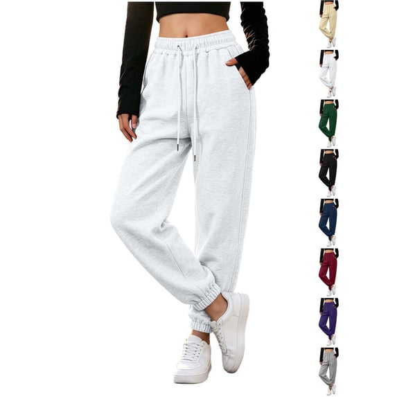 Xaqiouau Womens Jogger Sweatpants High Waisted Drawstring Lounge Pants Casual Athletic Joggers Soft Fleece Sweatpants with Pockets