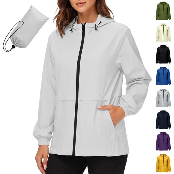 Xaqiouau Womens Lightweight Rain Jacket Waterproof Hooded Windbreaker Packable Zip Up Outdoor Raincoat With Pockets