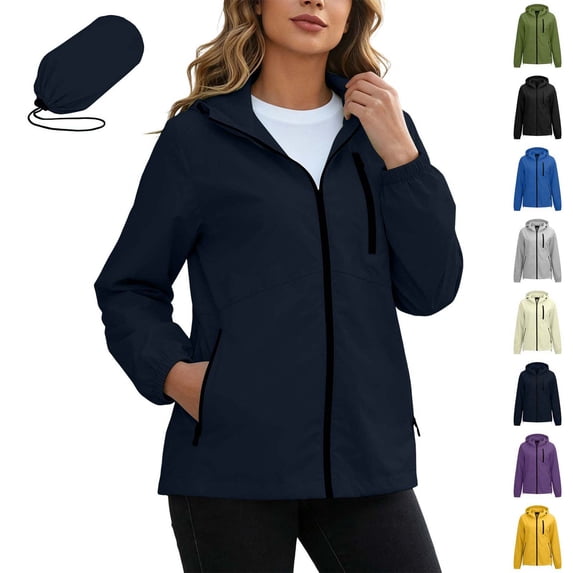Xaqiouau Womens Lightweight Rain Jacket Waterproof Windbreaker Packable Hooded Outdoor Coat Casual Hiking Travel Jacket