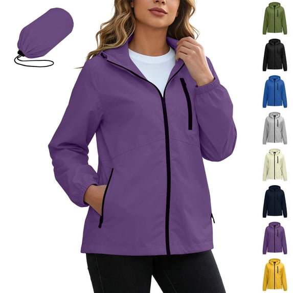 Xaqiouau Womens Lightweight Rain Jacket Waterproof Windbreaker Packable Hooded Outdoor Coat Casual Hiking Travel Jacket