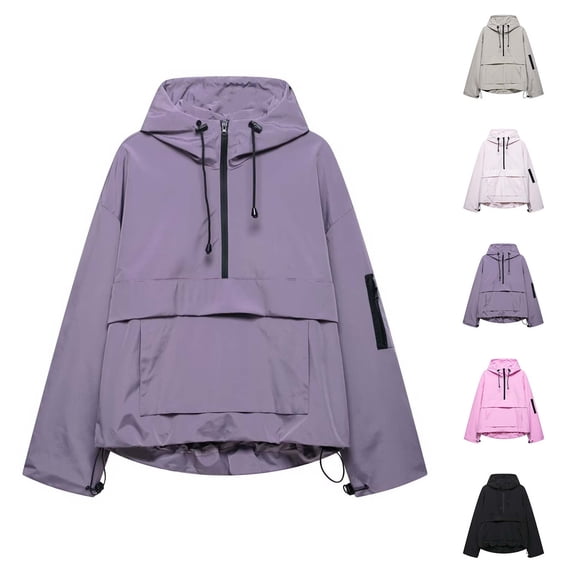 Xaqiouau Womens Lightweight Windbreaker Jacket Hooded Half Zip Pullover Jacket Waterproof Outdoor Coat/Jacket