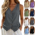 thumbnail image 1 of Xaqiouau Womens Linen V Neck Button Down Vest Sleeveless Summer Tank Top Casual Loose Fit Boho Blouse Lightweight Waistcoat, 1 of 7