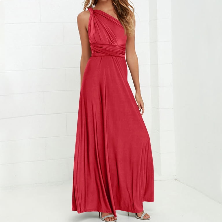 Xaqiouau Womens Multiway Convertible Maxi Dress Solid Deep V Neck Wrap Stretchy Long Formal Bridesmaid Dress For Wedding Party Evening Cocktail