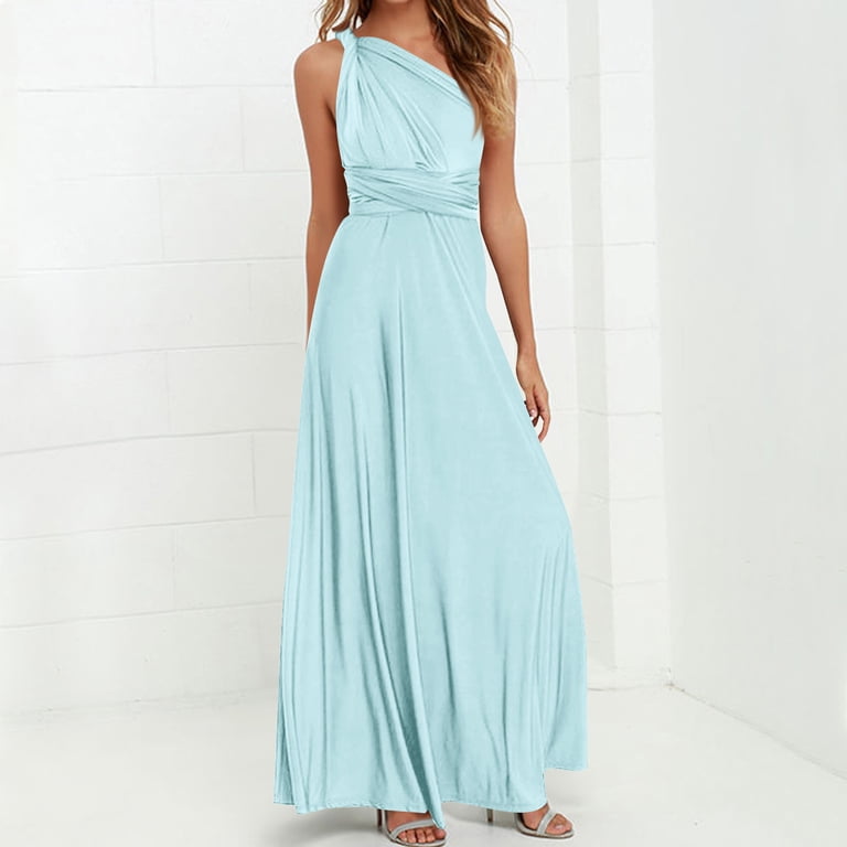 teal multiway bridesmaid dress Xaqiouau Womens Convertible Maxi Solid Deep V Neck Wrap Stretchy Long Formal Dress For Wedding Party Evening Cocktail Color:light-blue Elegant and refined PERMANENT COLLECTION One Shoulder Black Glitter