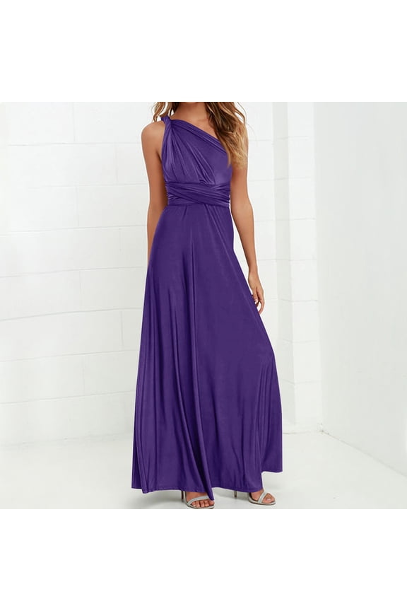 Womens Multiway Convertible Maxi Dress Solid Deep V Neck Wrap Stretchy Long Formal Bridesmaid Dress For Wedding Party Evening Cocktail