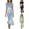 thumbnail image 1 of Xaqiouau Womens Off Shoulder Floral Print Midi Dress Twisted Pleated Fitted Hem Cocktail Party Dress, 1 of 9