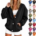 thumbnail image 1 of Xaqiouau Womens Oversized Cardigan Sweatshirt Button Down V Neck Long Sleeve Casual Fleece Jacket Open Front Cardigan with Pockets Fall Winter, 1 of 6
