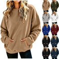 thumbnail image 1 of Xaqiouau Womens Oversized Crewneck Sweatshirt Long Sleeve Fleece Pullover Sweatshirt Casual Loose Fit Tunic Top with Kangaroo Pocket Fall Winter, 1 of 6