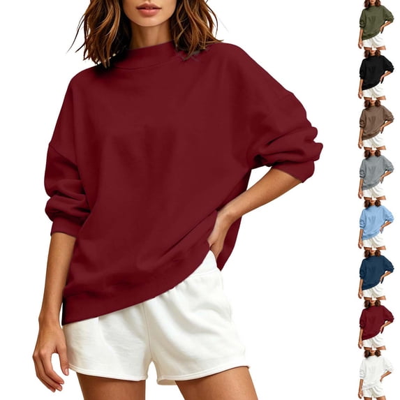 Xaqiouau Womens Oversized Mock Neck Sweatshirt Casual Long Sleeve Pullover Drop Shoulder Loose Soft Crewneck Sweatshirts Fashion Fall Winter Tops