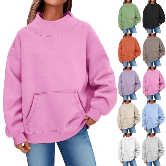 Xaqiouau Womens Oversized Sweatshirts Mock Neck Pullover Long Sleeve Tops Fall Winter Soft Cozy Crewneck Sweatshirt Top with Pockets