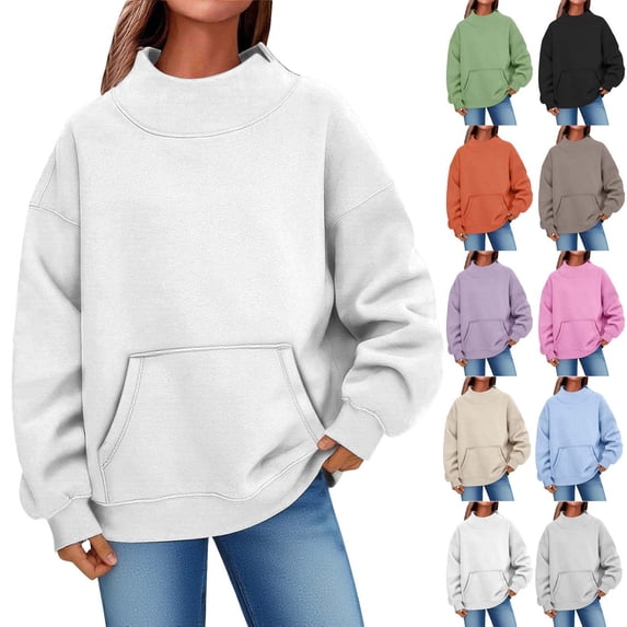 Xaqiouau Womens Oversized Sweatshirts Mock Neck Pullover Long Sleeve Tops Fall Winter Soft Cozy Crewneck Sweatshirt Top with Pockets