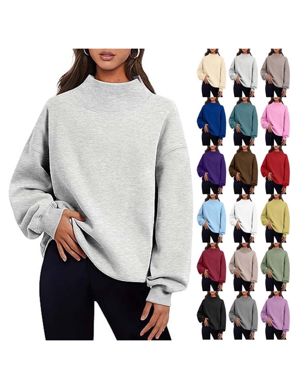 Womens Oversized Sweatshirts Mock Neck Pullover Long Sleeve Tops Fall Winter Soft Cozy Crewneck Sweatshirt Top