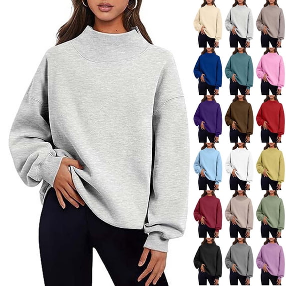 Xaqiouau Womens Oversized Sweatshirts Mock Neck Pullover Long Sleeve Tops Fall Winter Soft Cozy Crewneck Sweatshirt Top