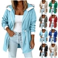 thumbnail image 1 of Xaqiouau Womens Oxford Cloth Hooded Full Zip Drawstring Waist Side Pocket Water Repellent Mid Length Windbreaker Jacket Light Blue XXL, 1 of 7