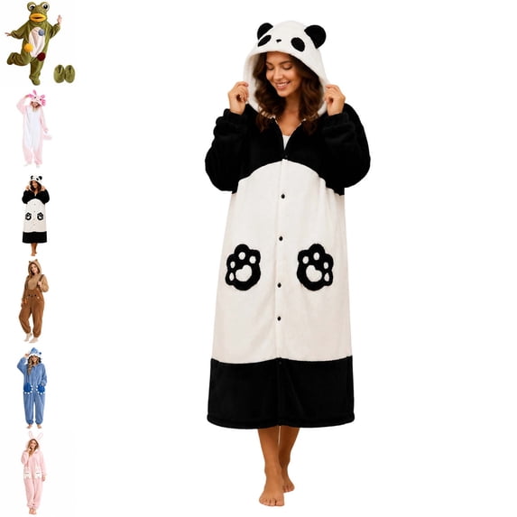 Xaqiouau Womens Panda Kigurumi Onesie Pajamas Hooded Animal One Piece Sleepwear Soft Cozy Long Sleeve Loungewear Jumpsuit With Pockets