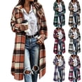 thumbnail image 1 of Xaqiouau Womens Plaid Long Coat Zip Up Jacket Oversized Flannel Shacket Long Sleeve Lapel Casual Fall Winter Outerwear With Pockets, 1 of 8
