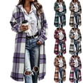 thumbnail image 1 of Xaqiouau Womens Plaid Long Coat Zip Up Jacket Oversized Flannel Shacket Long Sleeve Lapel Casual Fall Winter Outerwear With Pockets, 1 of 8