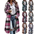 thumbnail image 1 of Xaqiouau Womens Plaid Long Coat Zip Up Jacket Oversized Flannel Shacket Long Sleeve Lapel Casual Fall Winter Outerwear With Pockets, 1 of 8