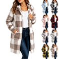 thumbnail image 1 of Xaqiouau Womens Plaid Sherpa Jacket Fleece Hooded Coat Zip Up Long Sleeve Buffalo Check Teddy Jacket Warm Winter Outerwear with Pockets, 1 of 6