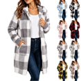 thumbnail image 1 of Xaqiouau Womens Plaid Sherpa Jacket Fleece Hooded Coat Zip Up Long Sleeve Buffalo Check Teddy Jacket Warm Winter Outerwear with Pockets, 1 of 6