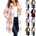thumbnail image 1 of Xaqiouau Womens Plaid Sherpa Jacket Fleece Hooded Coat Zip Up Long Sleeve Buffalo Check Teddy Jacket Warm Winter Outerwear with Pockets, 1 of 6