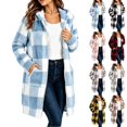thumbnail image 1 of Xaqiouau Womens Plaid Sherpa Jacket Fleece Hooded Coat Zip Up Long Sleeve Buffalo Check Teddy Jacket Warm Winter Outerwear with Pockets, 1 of 6