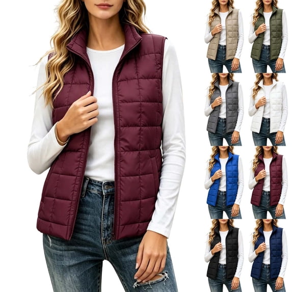 Xaqiouau Womens Puffer Vest Lightweight Quilted Vest Zip Up Sleeveless Jacket Stand Collar Winter Outerwear with Pockets