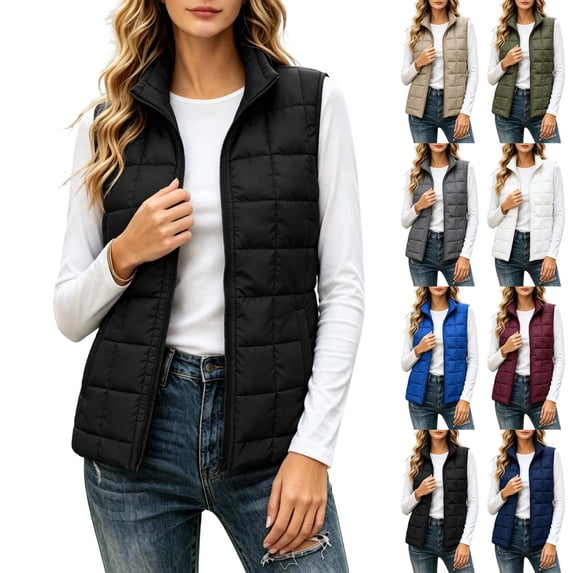 Xaqiouau Womens Puffer Vest Lightweight Quilted Vest Zip Up Sleeveless Jacket Stand Collar Winter Outerwear with Pockets