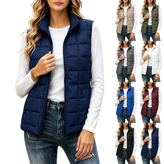 Xaqiouau Womens Puffer Vest Lightweight Quilted Vest Zip Up Sleeveless Jacket Stand Collar Winter Outerwear with Pockets