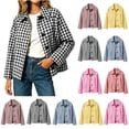 thumbnail image 1 of Xaqiouau Womens Relaxed Fit Polycotton Checkered Short Utility Jacket Turn Down Collar Button Front Outerwear With Side Pockets Black M, 1 of 7
