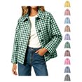 thumbnail image 1 of Xaqiouau Womens Relaxed Fit Polycotton Checkered Short Utility Jacket Turn Down Collar Button Front Outerwear With Side Pockets Green XL, 1 of 7