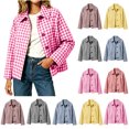 thumbnail image 1 of Xaqiouau Womens Relaxed Fit Polycotton Checkered Short Utility Jacket Turn Down Collar Button Front Outerwear With Side Pockets Pink L, 1 of 7