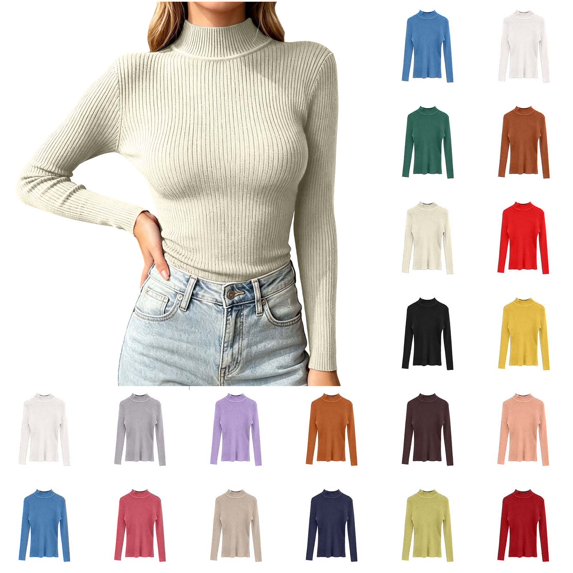Xaqiouau Womens Ribbed Mock Neck Sweater Long Sleeve Knit Tops Slim Fit Stretch Pullover Lightweight Casual Basic Fall Winter Sweaters