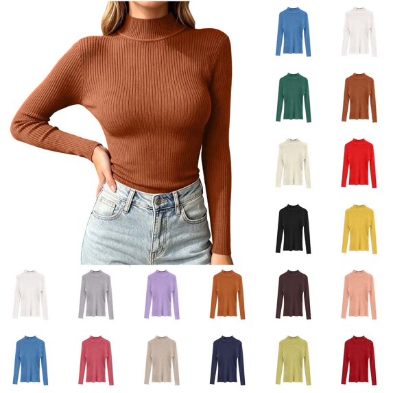 Xaqiouau Womens Ribbed Mock Neck Sweater Long Sleeve Knit Tops Slim Fit Stretch Pullover Lightweight Casual Basic Fall Winter Sweaters