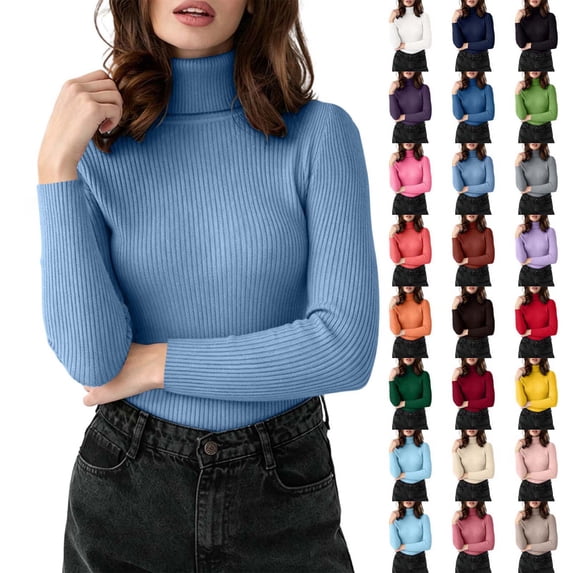 Xaqiouau Womens Ribbed Turtleneck Sweater Long Sleeve Slim Fit Knit Pullover Mock Neck Stretch Casual Lightweight Fall Winter Tops